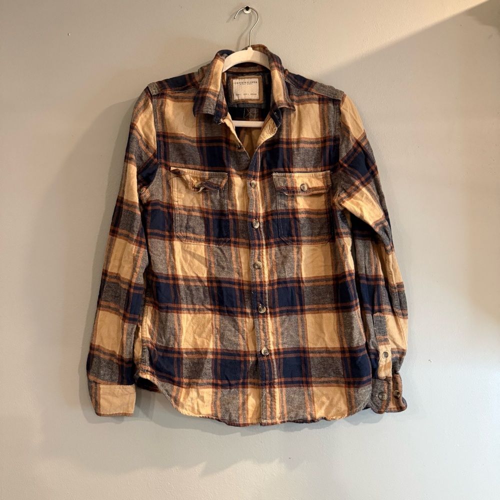 Denim & Flower Navy and Tan Checkered Shirt